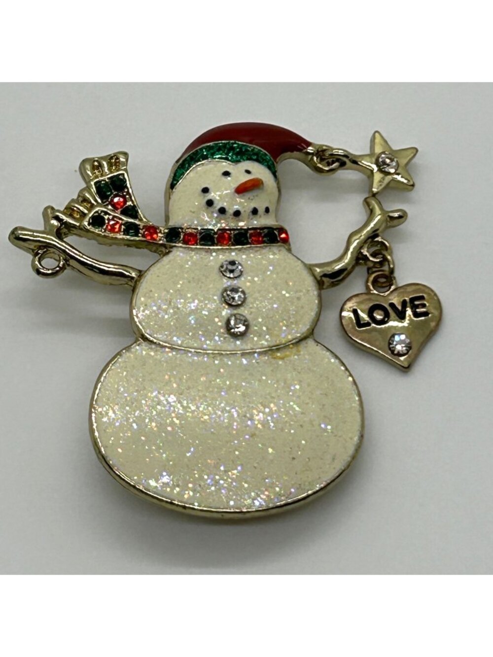 Kenneth Cole Snowman Christmas Brooch Pin Vintage Glitter Enamel Rhinestone Love